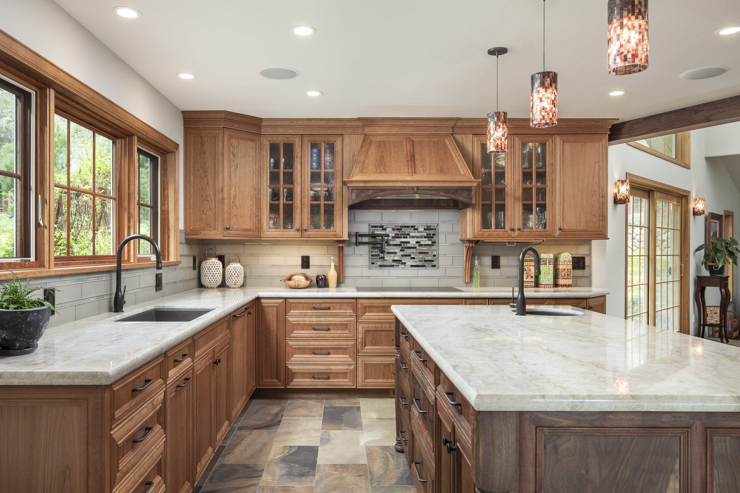 Kitchen remodel completed with new backsplash, countertops, and under-cabinet lighting