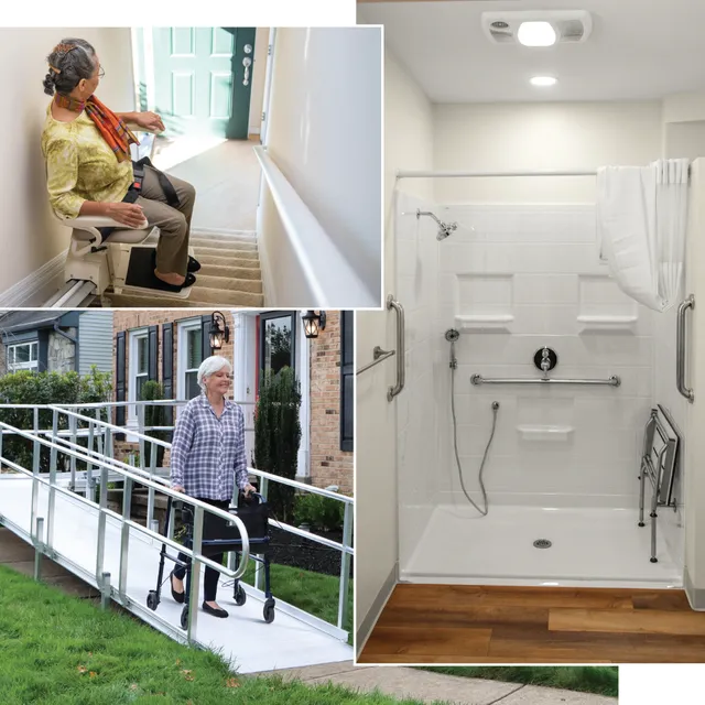 Threshold ramp installation at exterior door for wheelchair accessibility