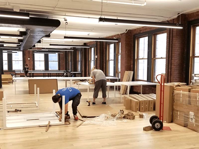Dining table and chairs assembled with proper leveling adjustments