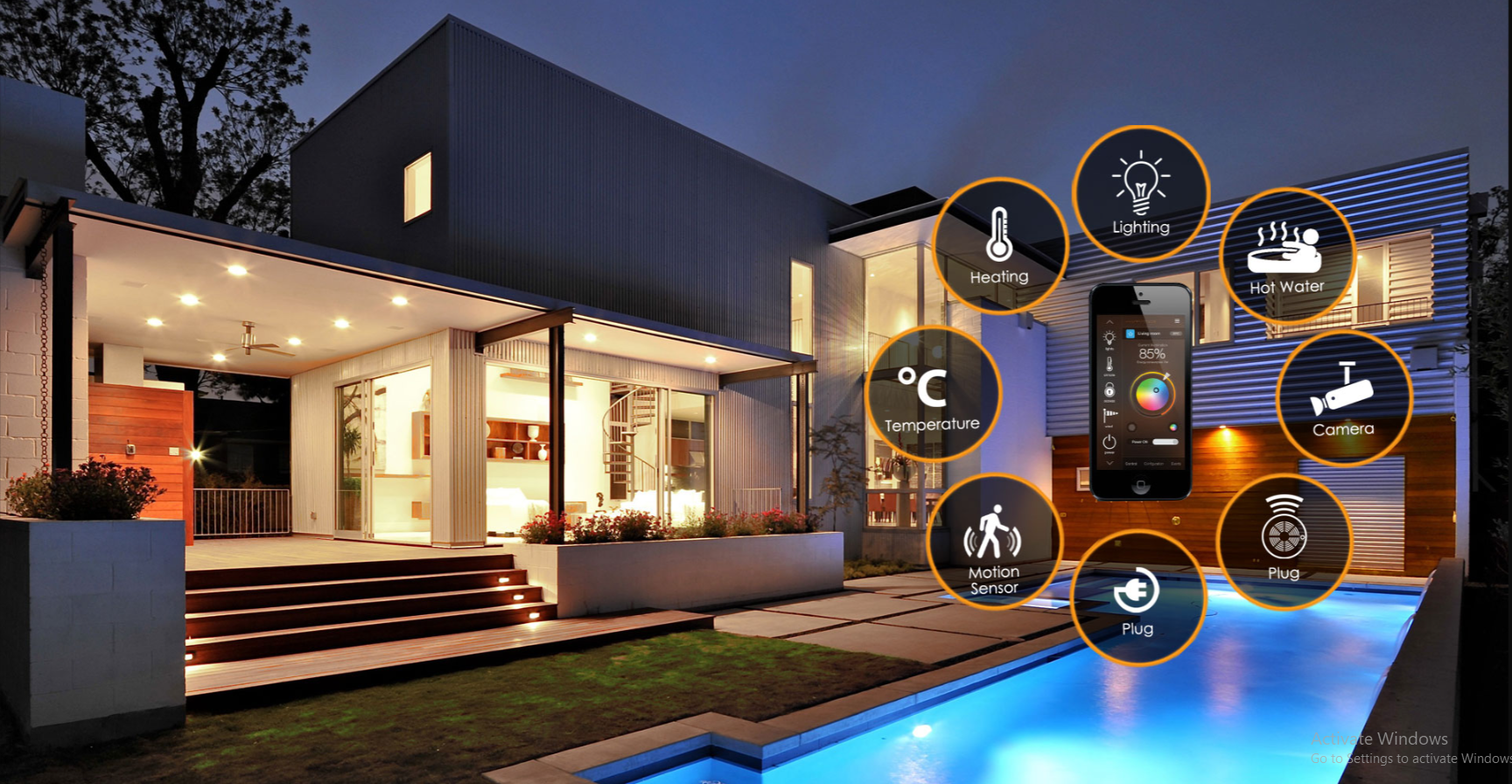 Smart home panel installation with touchscreen control for lighting and HVAC